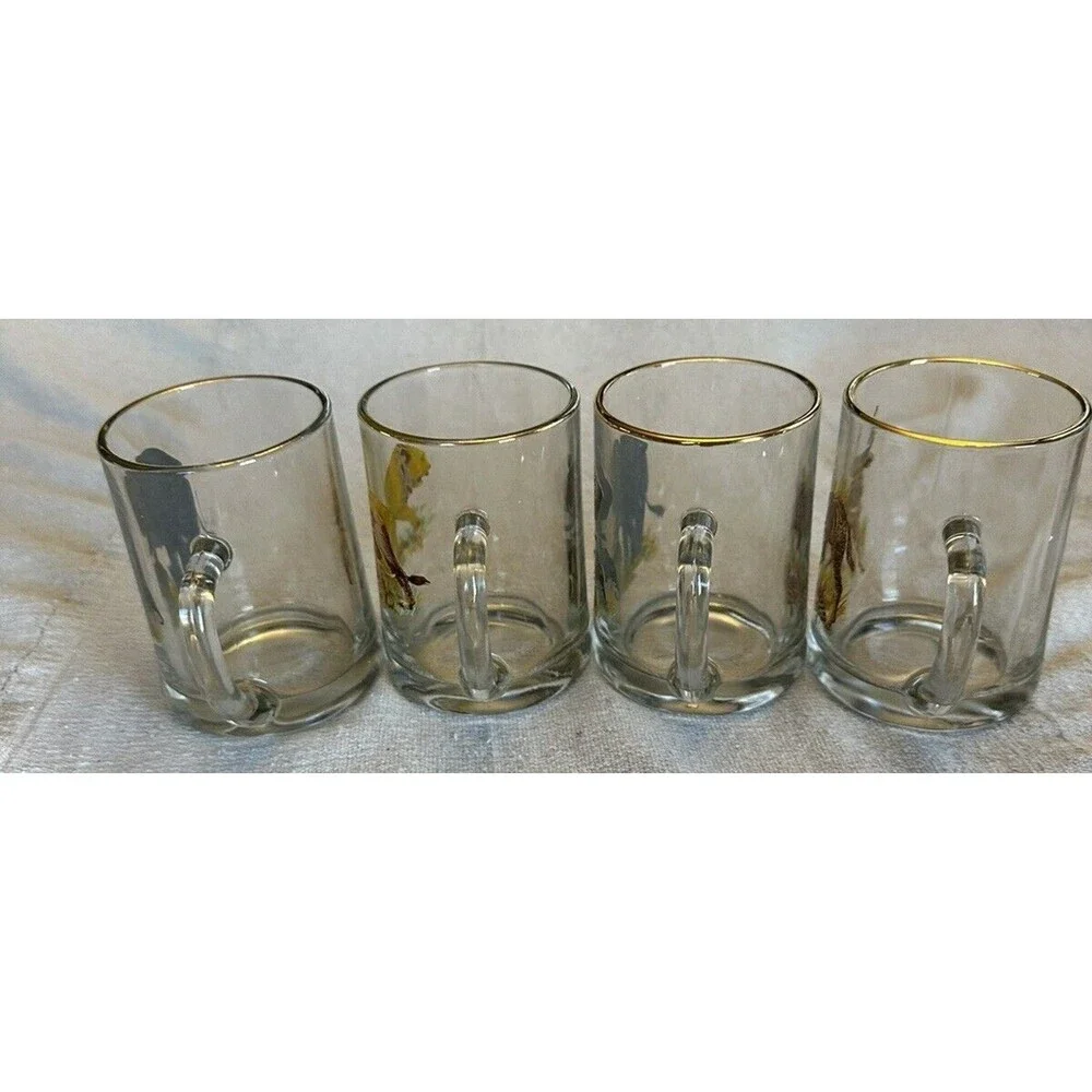 Beer Cocktail Mug Stein Glass Antelope, 2 Elephant and Lion, w/babies set of 4